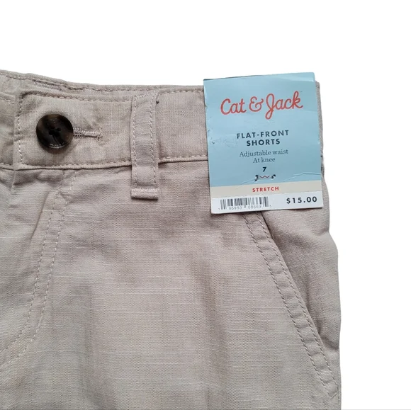 Tan Boys Pull On Woven Flat Front Shorts at Knee - Cat & Jack Adjustable Waist - Picture 8 of 11